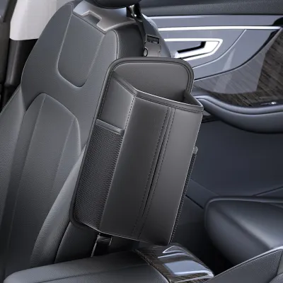 RazorRide Leather Car Seat Side Storage Bag Hanging Auto Interior Seat Organizer Tissue Bag Water Cup Holder Mesh Storage Pocket