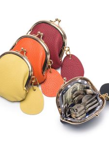 New Arrival Leather Small Wallet Coin Purse for Girls First Layer Cowhide Coin Purse Cosmetics Bag Mini Purse Frame Clip Bag