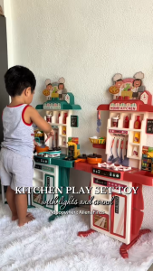 Kitchen Toys 95cm Large Kitchen Set Play House Spray Kitchen Mini Food Cooking Simulation Dining