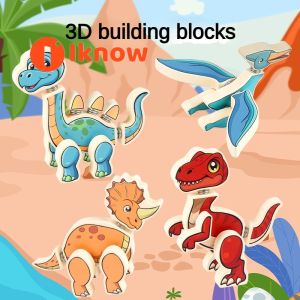 I know 3D Wooden Dinosaur & Vehicle Creative Building Blocks - Interactive Puzzle Toy for Kids Cognitive Development