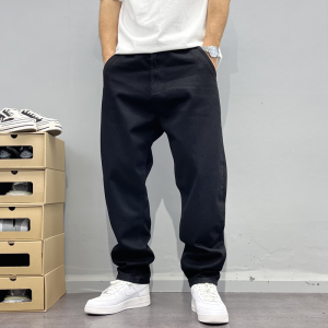 Spring & Fall Basic All-Matching Black Denim Mens Loose Micro Cone Pencil Pants Pants Fashion Minimalist Trendy Black Pants