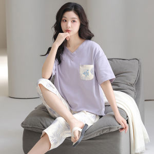 Bộ đồ ngủ MiiOW cho nữ làm bằng cotton nguyên chất tay ngắn quần dài mặc nhà thoải mái