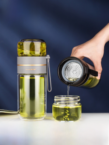 Double Layered Tea Water Separation Glass Cup with Lid for Men And Women Chinese Style Tea Brewing Cup Heat Resistant round Shape