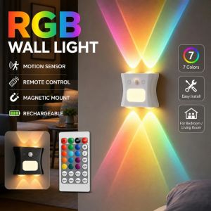 Rechargeable Human Body Sensor Wall Lamp RGB 16 Colors with Remote Control Motion Sensor Night Light Intelligent Wireless