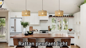 Rattan Pendant Light Bar Counter Light Handmade Woven Kitchen Chandelier Ceiling Light Boho Decor Hanging Light For Dining Room Living Room Kitchen Island