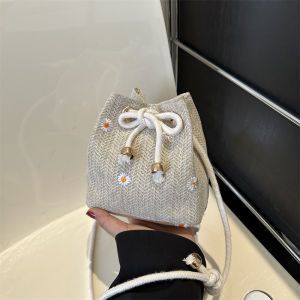 กระเป๋าถือทรงถังผ้าไนลอนลายดอกไม้สไตล์เกาหลีสำหรับผู้หญิง กระเป๋าสะพายข้างแบบลำลอง กระเป๋าถือทรงกลม กระเป๋าถือแบบหนังสือ