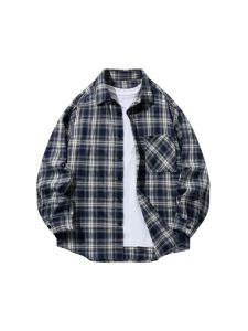 เสื้อเชิ้ตแขนยาวทรงหลวมสไตล์อเมริกันย้อนยุคเรียบง่ายสำหรับผู้ชาย ฤดูใบไม้ผลิ ฤดูร้อน ฤดูใบไม้ร่วง ฤดูหนาว เสื้อเชิ้ตผู้ชาย