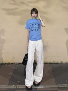 ขากว้างยาวพิเศษ ผู้หญิง กางเกงยีนส์ สูง เอว Drapey ตัดตรง ความยาวพื้น กางเกงขายาว สําหรับผู้หญิงสูง 180 ซม. ฤดูร้อน แฟชั่น