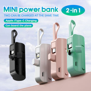 Mini Portable Powerbank PD66W Fast charging Two In One Plug-In Power Bank With Cable Phone Stand Type C And Lightning ，Cute  Fast Charging Portable Stand Mini Power Bank 充电宝 ，Mini Capsule Portable Powerbank  For Xiaomi Huawei IPhone Android [Ready Stock]