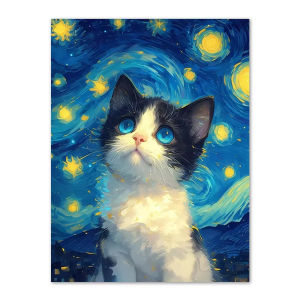 Kayou | 5D DIY Diamond Painting Kit Dreamy Starry Sky Cat Fantasy Art Full Drill Rhinestone Mosaic Wall Decor Gift for Adults