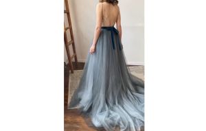 Dark blue wedding dress Tulle bridal full dress Bridal bow sash dress Wedding separate SAMPLE SALE // VALERIE
