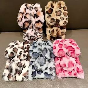 3D Cute Cartoon Leopard Print Bunny Fur Plush Phone Case For iPhone 17 Air 16 13 12 11 Pro Max XS XR X 7 8 Plus Shockproof Cover