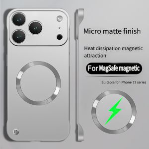 Ultra Thin PC Frameless Magnetic Case For iPhone 17 Pro Max 16 15 Plus 14 13 12 Pro Air For Magsafe Metal Matte Shockproof Cover