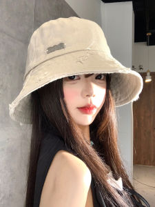 BAOYINFEI | Retro Metal Emblem Distressed Fisher Hat Summer Women Slim Face Protection Sun