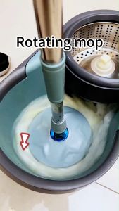 Spin Mop With Spinner and Bucket Steel Rotary Mop Self-cleaning Stainless Household Cleaning Tools Flat Tornado Mop 360° Wet and Dry Rotating Mop
