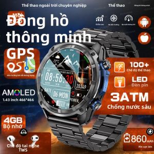 Đồng Hồ Thông Minh AMOLED 1.43 Inch Dành Cho Nam GPS Cấp Quân Sự La Bàn Gọi Bluetooth Lưu Trữ Nhạc 4GB Pin 860mAh Thiết Bị Theo Dõi Thể Dục