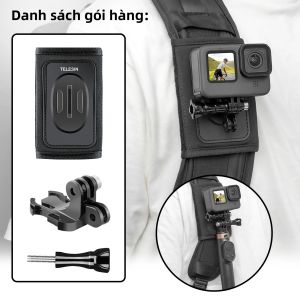 TELESIN 360 Độ ° Giá Đỡ Dây Đeo Vai Xoay Được Móc Chữ J Kép Tháo Lắp Nhanh Cho GoPro Hero Insta360 DJI OSMO Camera Thể Thao Balo