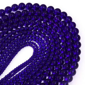 ลูกปัดแก้วสีฟ้า1เส้น4/6/8/10/12มม. ลูกปัดทรงกลมเรียบสำหรับกำไลข้อมือสร้อยคอแบบ DIY อุปกรณ์ทำเครื่องประดับ