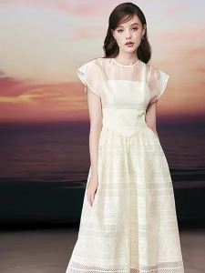 TAMMY TANGS | Elegant Lace Waist Cinching Dress Mid-length