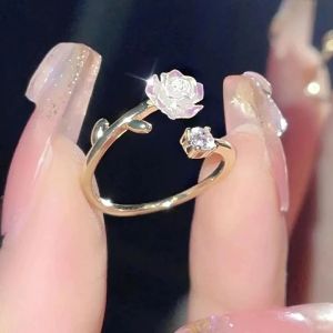Korean Version Camellia Open Ring Female Adjustable Niche Design Fashion Personality Light Luxury High-end Index Finger Ring