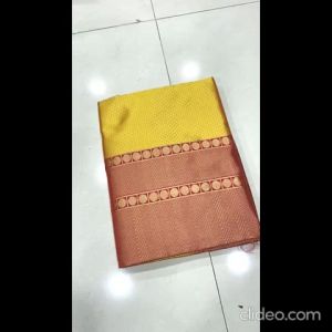 SOUTH INDIAN TRADITIONAL YELLOW COLOR SOFT LICHI SILK SAREE