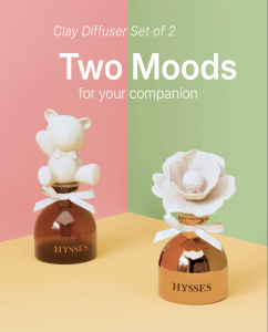 Hysses Clay Diffuser Set of 2 Beary (Yuzu Vetiver & Bergamot Jasmine)