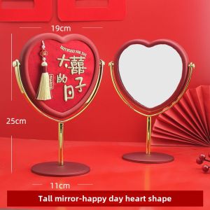 Red Wedding Mirror Bridesmaid Double-sided Makeup Mirror European Style Tabletop Wedding Celebration Essential Pure Color