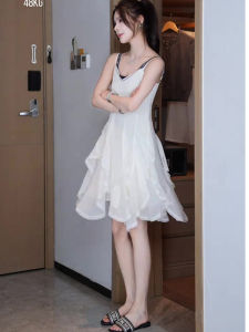 Zhang Yuan Yi Womens Summer Dress Irregular Hem Design Sleeveless Gown Elegant High-End Feeling Short Skirt Commute Style