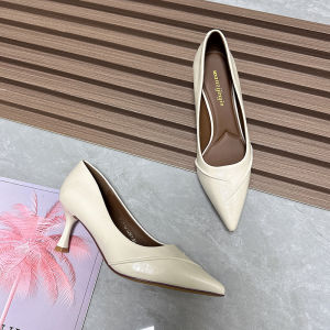 Black Work Shoes Soft Leather mid High Heel Pointed Toe Thin Heel Fashionable Comfortable Office Shoes for Young Women