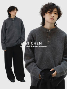 YICHEN Autumn Winter Lazy Knitted Sweater Basic Loose Top Henry Collar Inner Wear Couple Long Sleeve American Casual Style