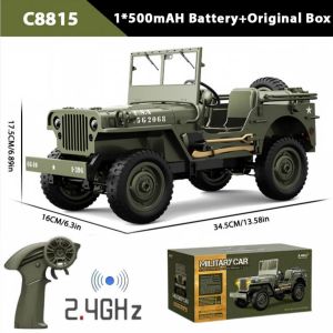 JJRC | 1/10 Willys RC Car JJRC C8815 4WD RTR Crawler Remote Control Car Climbing Truck Vehicle Simulation Military Car Model Toy Gift