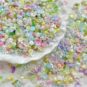 3-12mm Mini Flower Beads Bell Orchid Rose Cherry Blossom with Leaf Beads DIY Floral Spacer Beads Light Color Series 3-12mm
