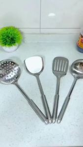 Stainless Steel Kitchen Utensils Set Spatula Ladle Strainer Rice Spoon Magnetic Cookware For Filipino Kitchen Essential