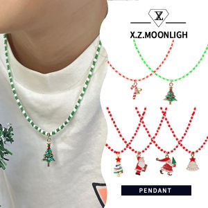 X.Z.MOONLIGH Handmade Beaded Necklace Fashionable and Versatile Christmas Tree Santa Claus Rice Bead Necklace