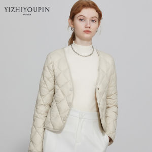 Lightweight V-Neck Short down Jacket White Duck Feather Womens Inner Wear Commute Style Slim Fit Regular Sleeve Long Coat