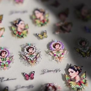 1pcs 5D 2024New English Retro Nail Stickers Japanese Luxury Relief Self Adhesive Slider Nail Art Decoration Decals Supplies DIY