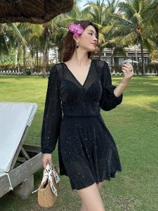 เซ็กซี่ วันพีซแขนยาว ชุดว่ายน้ำ สําหรับผู้หญิงระบายความร้อน ฤดูใบไม้ผลิ อาบน้ํา พลัสไซส์ ปกปิดหน้าท้องอวบอ้วนสาว