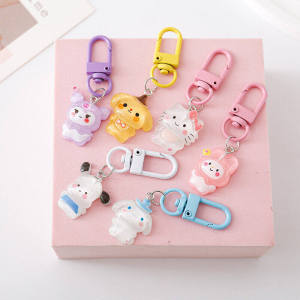 C.three Cute Transparent Fine Flash 3D Key Chain Cartoon Student Bag Pendant Creative Accessory