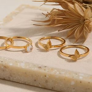 Ladamas Cincin Titanium Model Kupu-Kupu Dan Permata Zircon Berkilau Mewah Elegan Fashion Harian CT22 CT30