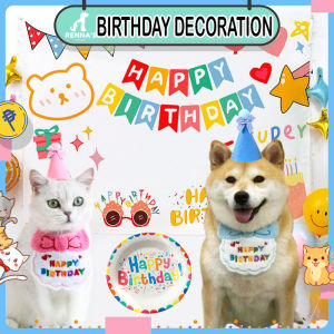 Rennas Dog Birthday Decoration Set Cat Birthday Hat For Dog Birthday Banner Pet Party Decoration