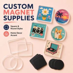 20Sets Transparent Acrylic Magnet Blank Kit Thick Polished Corners Double Film for DIY Hand Painting Resin Art