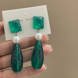 Retro Chinese Style Long Green Qipao Earrings Fashionable Hong Kong Style New Chinese Trendy Ear Jewelry for Women