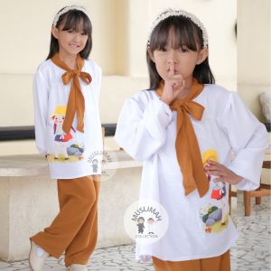 Setelan Viral Anak Perempuan Terbaru Cringkle Airflow Premium Gambar Printing Sablon Setcel Usia 8 -11 Thn Lucu Mewah Murah Bisa COD Muslimah Collection