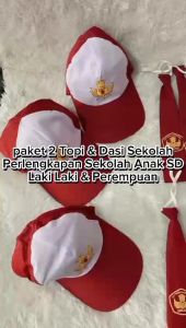Paket 2 Topi & Dasi Sekolah - Perlengkapan Sekolah Anak SD Laki Laki & Perempuan