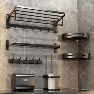 Space Aluminum Wall-Mounted Towel Rack Bathroom Storage