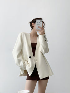 Yahti ผู้หญิง Small Tailored เสื้อแจ็คเก็ต In สีเบจ หลวม Fit แขนกุด เรียบหรู สไตล์แขนยาว โพลีเอสเตอร์ ความยาวปานกลางสีบริสุทธิ์