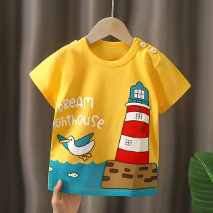 Pure Cotton Short Sleeve T-Shirt for Babies Boys Girls Summer Knitted Fabric round Neck Print Animal Design Moisture Wicking