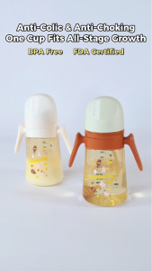 YAHABABY Rocket Cartoon 300ML Baby Feeding Bottle Milk Bottle Wide Neck Breast Milk Bottle With Straw And Gravity Ball For Newborn Baby Bottle