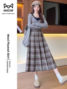 Miiow | High Waist A-Line Mini Skirt For Women Casual Woolen Plaid British Style Autumn New Arrival City Commute Campus Travel Daily