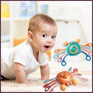 Đồ Chơi Giáo Dục Đầu Đời Montessori - Con Cua Rút Dây Silicone Luyện Trí Thông Minh Vận Động Tinh Cho Bé